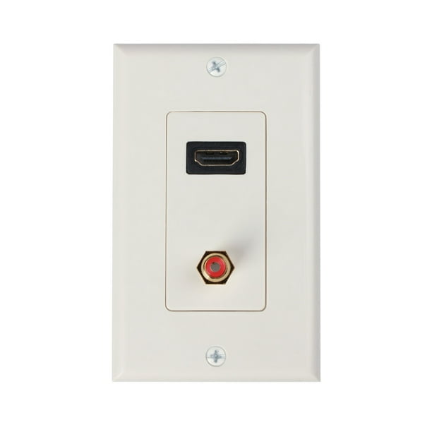 1 Cat5e White Ethernet Port Wall Plate Bracket Included RiteAV 1 RCA Red for Subwoofer Audio 